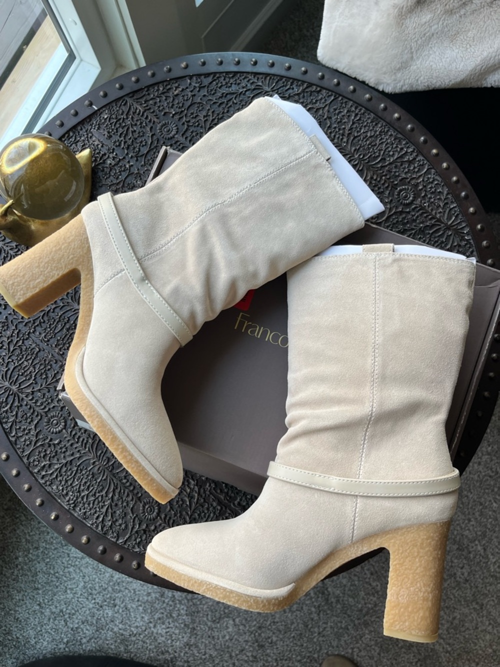 FRANCO SARTO PAXTON MID CALF SUEDE BOOTS IN ECRU 7.5 8 9 - Picture 5 of 7